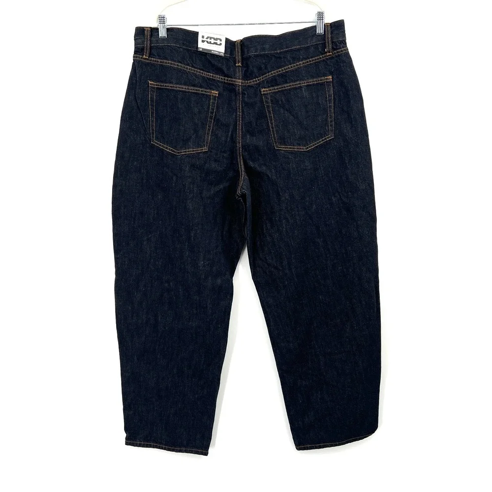 NEW KBB by Kahlana Barrel leg jeans dark indigo blue wash denim 16